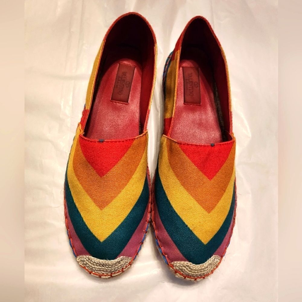 Valentino Limited Edition Collection Rainbow Canvas Espadrilles Size 38